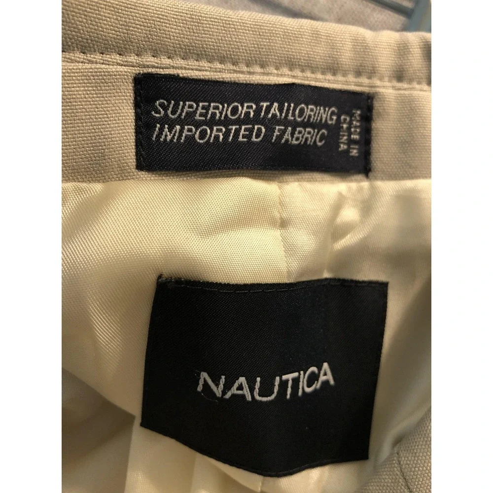 Nautica Blazer Mens 44L Beige Tan Silk Suit Coat Jacket Career Casual Classic